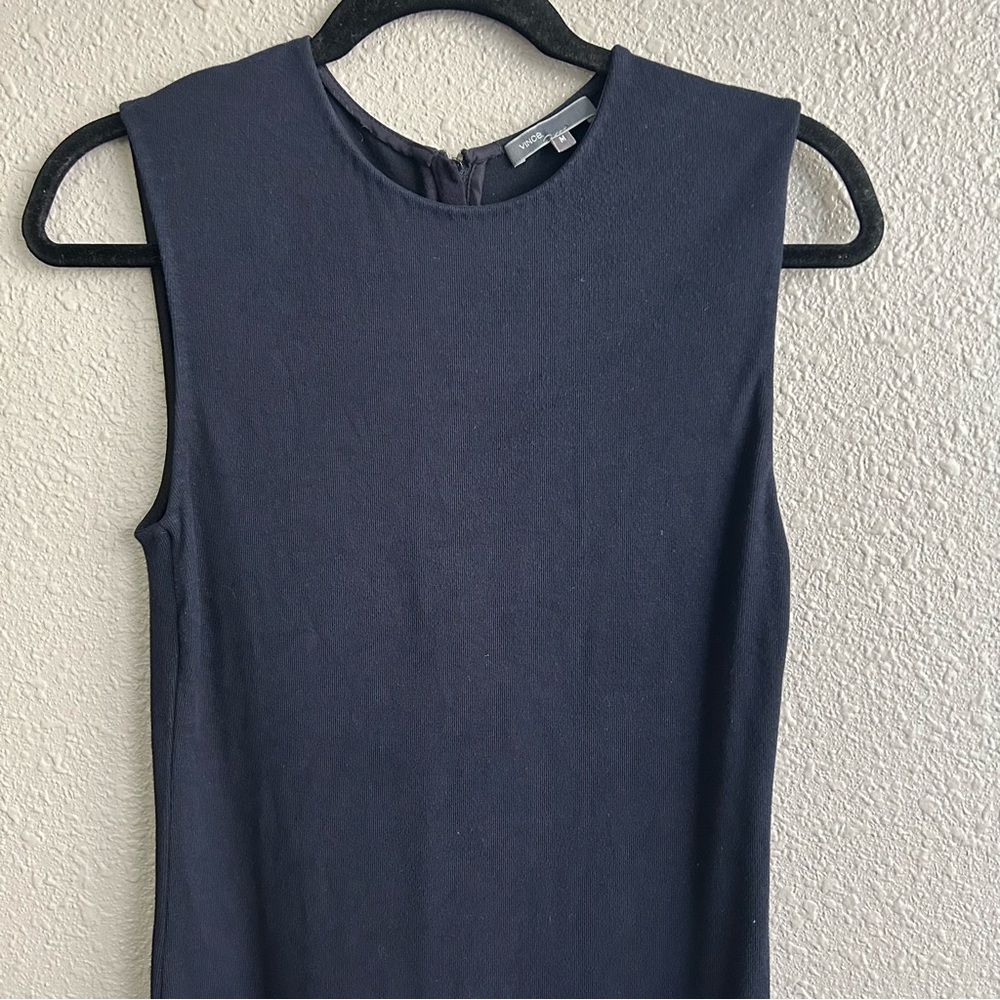 Vince‎ navy fitted sleeveless pencil midi dress - Picture 3 of 8